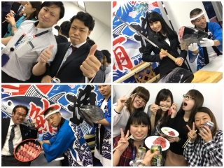 【懇親会】入社式の日は恒例マグロの解体ショー！！